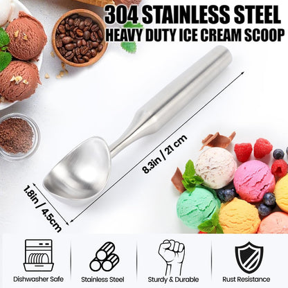 Stainless Steel Ice Cream Scoop - Heavy Duty Ice Cream Scooper with Ergonomic Handle - One-Piece Metal Ice Cream Spoon for Gelato, Sorbet, Cookies - Durable, Easy to Use & Dishwasher Safe2