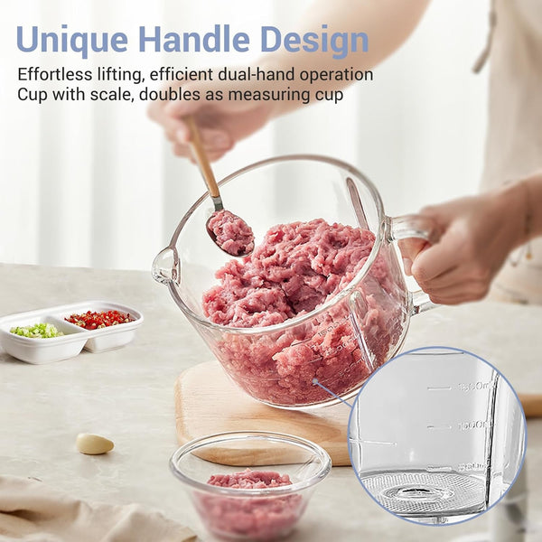 Food Processor, 400W Electric Food Chopper with Handheld Glass Bowl | No-Hole 4 Bi-Level Stainless Steel Blades, Easy Cleaning, 8 Cup/2 L,2 Speeds for Meat/Vegetables/Baby Food Preparation2