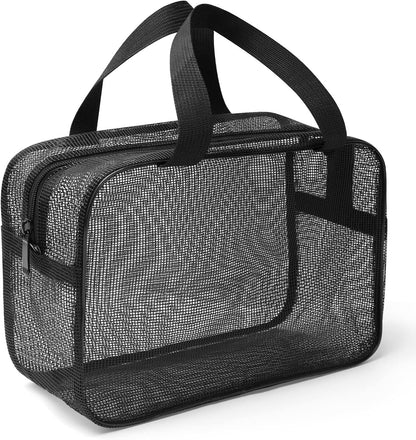 Mesh Shower Caddy Mash Shower Bag Black Portable Mesh Accessories Organizer Tote for Gym College Dorm Room (Black-Large)1