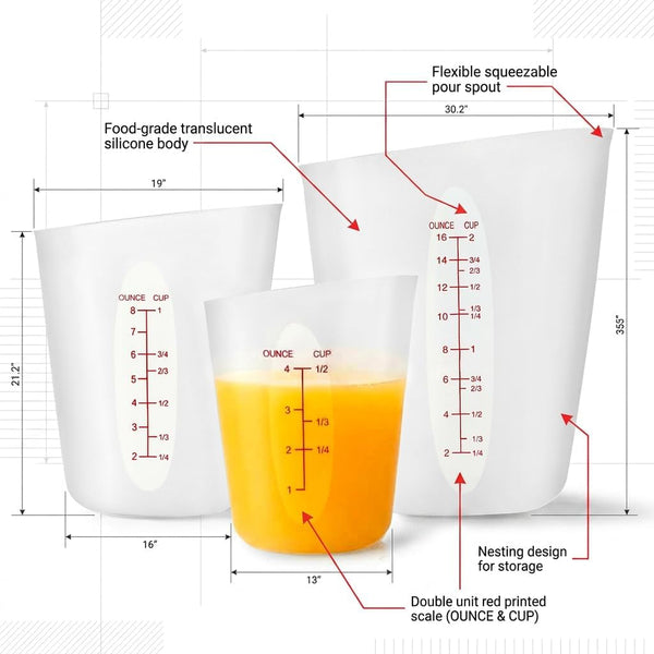 Silicone Measuring Cups for Melting Chocolate，Set of 3 (2-Cup, 1-Cup, 1/2-Cup) Flexible Squeeze and Pour Silicone Cups for Baking, Resin Mixing & Candy Making, Microwave Safe & Bpa-Free4