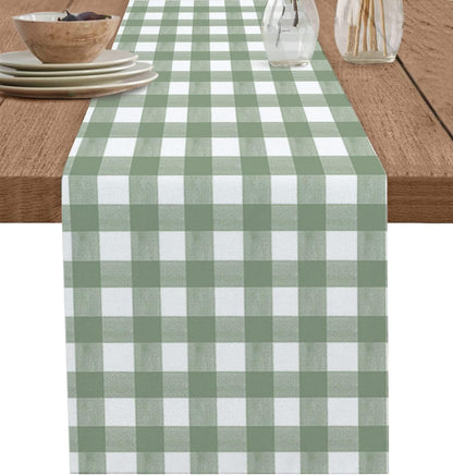 Sage Green Buffalo Plaid Table Runner 120 Inches Long Farmhouse Dress Scarves, Farmhouse Green White Checkered Dining Tablerunner for Coffee Table/Kitchen Island/Party Décor, 13" X 120"1
