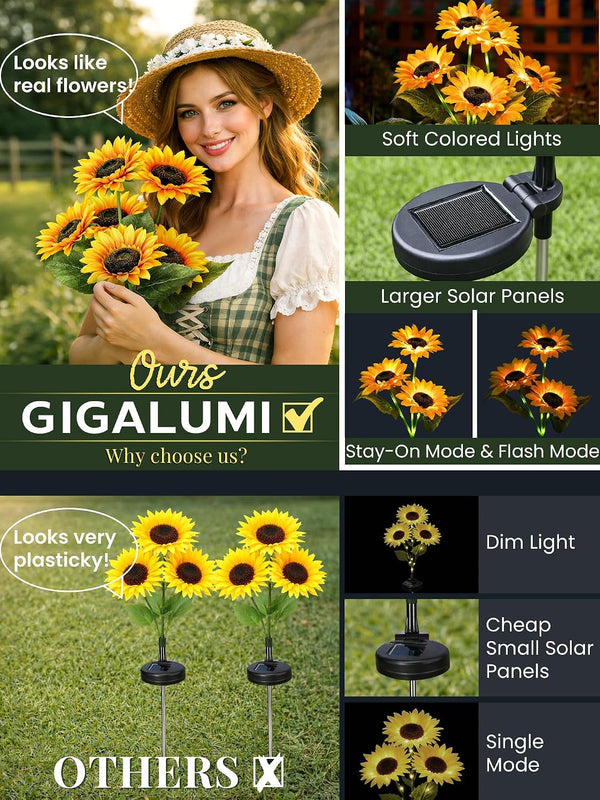 Solar Sunflower Decor, 2 Pack LED Sunflower Gifts for Women4