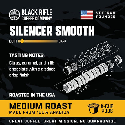 Black Rifle Coffee Light Roast K Cup Coffee Silencer Smooth 50 Count | Veteran Founded, 100% Arabica, Citrus, Caramel & Milk Chocolate, Fits All Keurig Models, Coffee Pods, Keurig3