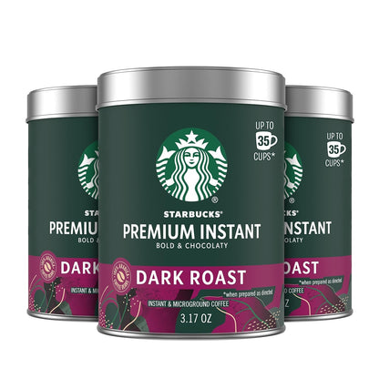 Starbucks Premium Instant Coffee Dark Roast, 3 Tins 3.17 Oz | 100% Arabica Premium Instant and Microground Coffee; Dark Roast; 3 Tins, 3.17 Oz Each1