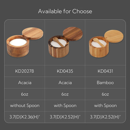 Acacia Wood Salt Cellar Bowl Box with Built-In Spoon to Avoid Dust, Elegant Kitchen Salt Container Holder with Swivel Magnetic Lid to Storage Pepper Spice Bath Salt Sea Salt, 6OZ7