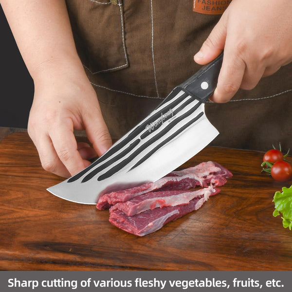 Kitchen Knife, Knives with Sheath Hand Forged Butcher Knife for Meat Cutting Cooking Meat Cleaver Chef Knives for Outdoor Camping, BBQ8