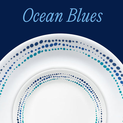 Vitrelle 18-Piece Service for 6 Dinnerware Set Triple Layer Glass and Chip Resistant, Lightweight round Plates and Bowls Set, Ocean Blue2