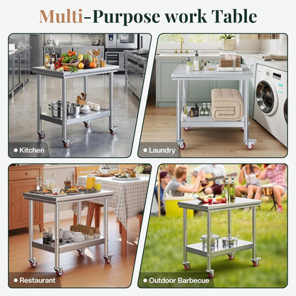 36 X 24-Inch Stainless Steel Prep Table with Casters | 24 X 36 In, Adjustable Undershelf and Casters, for Restaurant, Catering, Bar and Food Service9