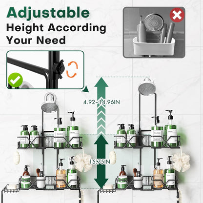 Stainless Steel Hanging Shower Caddy for Handheld Shower Heads,Adjustable Height Extra Long Bathroom Shower Organizer Hanger Rack with Hooks,Soap Holder6