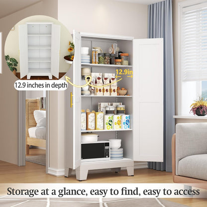 White Metal Storage Cabinet, 61" Kitchen Pantry Cabinets for Office4