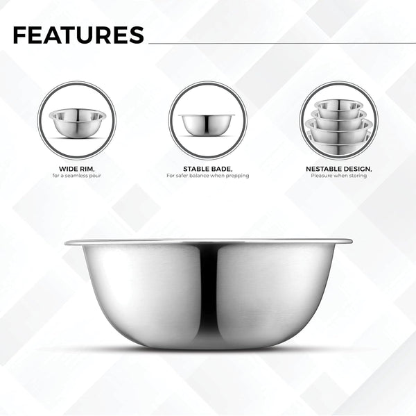 Premium Stainless Steel Mixing Bowls, Set of 5 Brushed Stainless Steel Mixing Bowl Set, Easy to Clean, Space Saving, Great for Cooking, Baking, Prepping (5 Pc Mixing Bowl)4