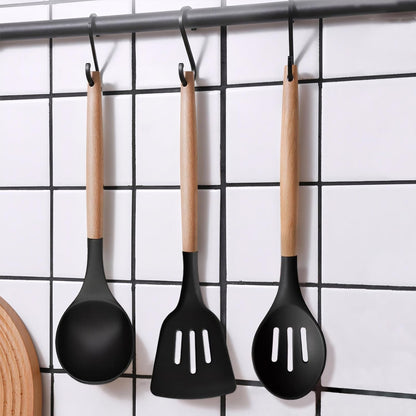 Silicone Kitchen Utensils Set of 6, Cooking Utensils Set with Heat Resistant Wooden Handle, Nonstick Silicone Spatula Spoon Turner Ladle, Cooking Kitchen Gadget for Cookware & Baking BPA FREE8