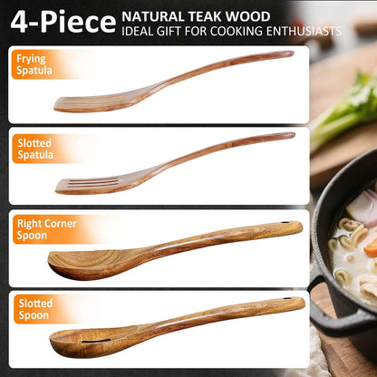 Wooden Spoons for Cooking, 4 Piece Teak Cooking Utensils Set5