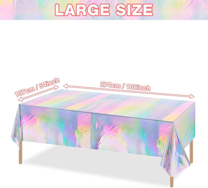 4 Pack Iridescent Plastic Tablecloths, Disposable Table Covers | Shiny Laser Rectangle Holographic Foil Tablecloth for Iridescent Birthday Party Supplies Decorations2