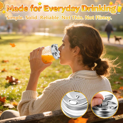Wide Mouth Mason Jar Drinking Lids, Stainless Steel Sip Lid, 2 Pcs | Mason Jar Drink Lids for Iced Coffee, Smoothies & Cold Drinks, Leak Resistant, Reusable, Heavy Duty Metal2