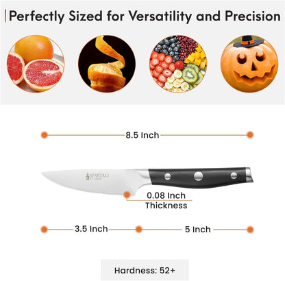 3-Piece Kitchen Knife Set – Includes 8” Chef Knife, 7” Nakiri, 3.5” Paring – High Carbon German Stainless Steel Blades, Ergonomic Handle – Versatile Knife Trio for Chopping, Dicing, and Slicing7