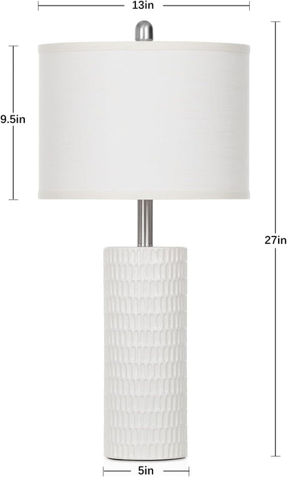 27" Ceramic Table Lamp, Farmhouse Table Lamp for Living Room, White Lamp for Bedroom, Night Stand, Modern Bedside Lamp Set of 2, End Table Lamps, White(2 Bulbs Included)7