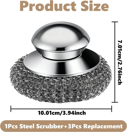 Steel Wool Scrubber, 4-Pack Stainless Steel Scrubber Pads with Handle - the Ultimate Scouring Solution for Rust, Stubborn Messes on Cookware, Grill, Oven & Kitchen Sinks6