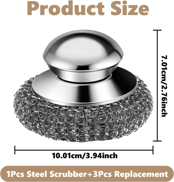 Steel Wool Scrubber, 4-Pack Stainless Steel Scrubber Pads with Handle - the Ultimate Scouring Solution for Rust, Stubborn Messes on Cookware, Grill, Oven & Kitchen Sinks6