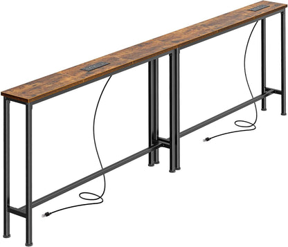 78.8 Inch Narrow behind Couch Table with 2 Charging Stations | 2 AC Outlets with USB-C Ports, Extra Storage behind Sofa, Sofa Table Console Table for Entryway Living Room, Rustic Brown1