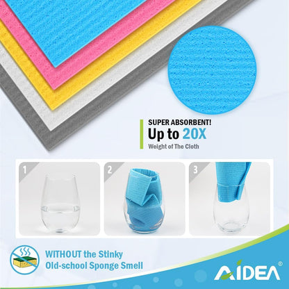 Swedish Dishcloths for Kitchen-10Pk, Reusable Paper Towels 7" X 6" | Absorbent Sponge Dish Cloth, Dish Rags for Washing Dishes, Swedish Dish Towels for Home, Kitchen, Glasses Wipes3