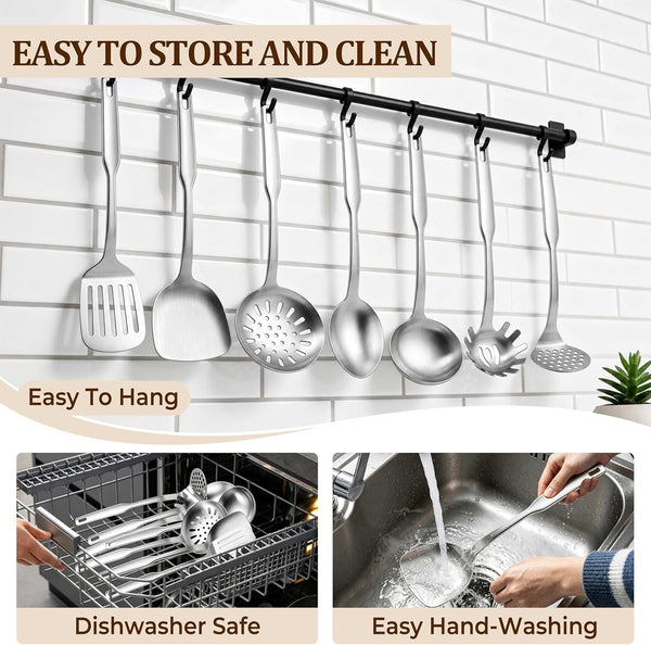 Stainless Steel Cooking Utensils Set, 7 Pcs Metal Kitchen Utensils6
