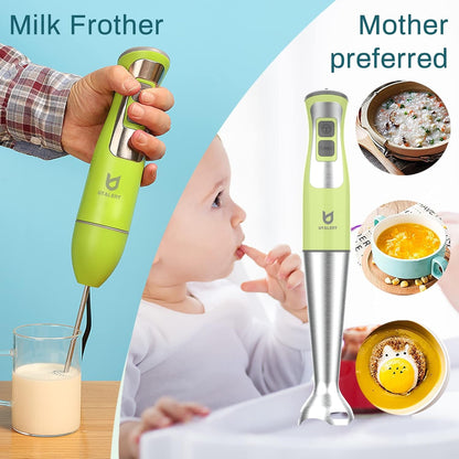 3-In-1 Immersion Hand Blender - Puree Food, Smoothies and Soups | 8-Speed Handheld Blender, Pure Copper Winding Motor, 5.2 Feet Power Cord, 4-Point Ice Crush SS Blade, Egg Whisk, Milk Frother4