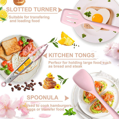 Silicone Cooking Utensils Set- Pink Heat Resistant Kitchen Utensils,  Kitchen Utensil Spatula with Holder, BPA Free Kitchen Gadgets Tools Set for Nonstick Cookware, Dishwasher Safe3
