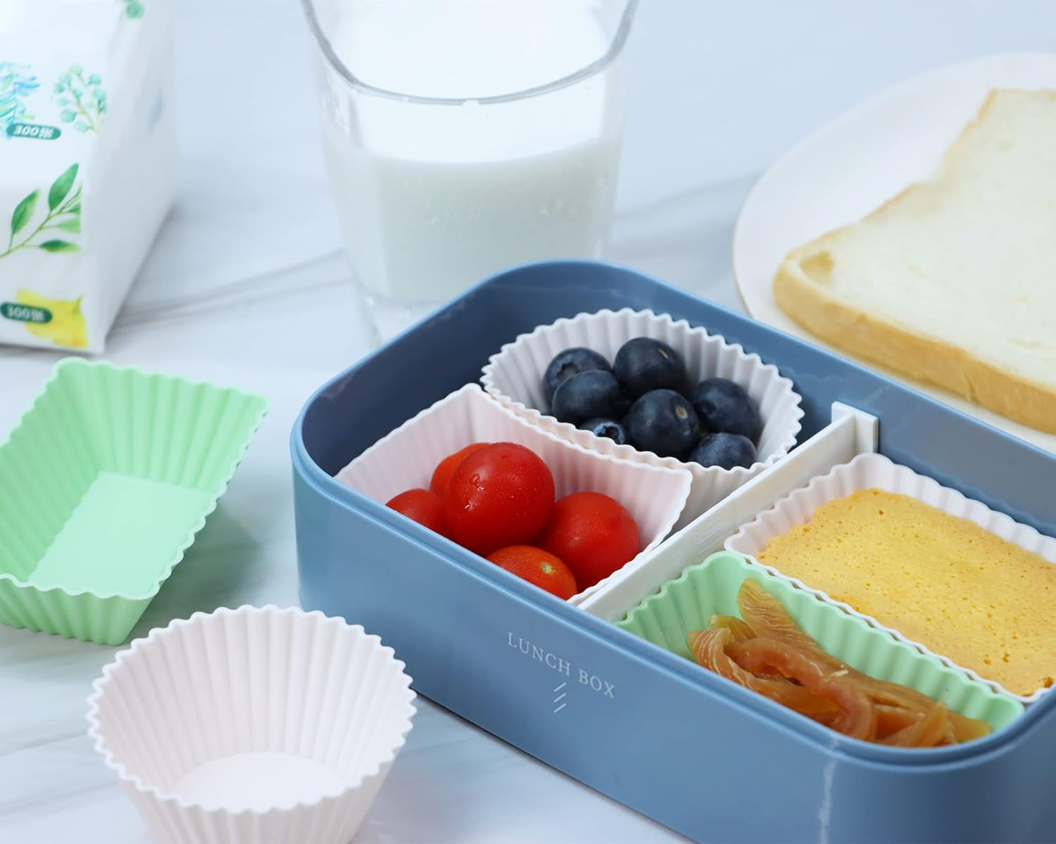 24pack-silicone-muffin-cups-reusable-cupcake-liners-molds-for-baking-3-shapes-lunch-box-bento-dividers-round-square-and-rectangular-neutral-colors-regular-size