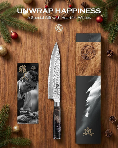 Japanese Chef Knife, 67-Layer Damascus Steel 8 Inch Kitchen Knife with AUS-10 Core, Professional Hand Forged Gyuto Knife with Gift Box, Ergonomic Handle, Ideal Valentine'S Day Gifts for Men Women8