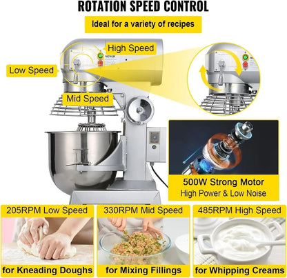 10Qt Commercial Food Mixer with Timing Function， Commercial Mixer 500W Stainless Steel Bowl Heavy Duty Electric Food Mixer Commercial with 3 Speeds Adjustable, Perfect for Bakery Pizzeria4