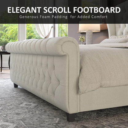 King Size Upholstered Sleigh Platform Bed Frame with Headboard5