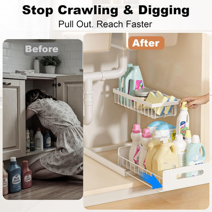 under Sink Organizer, L-Shaped 2 Tier Pull Out Cabinet Organizer4