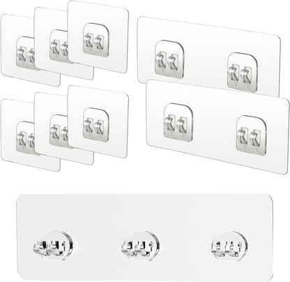 9Pack Adhesive Shower Caddies Kit, Transparent Bathroom Storage Accessories with Claw Patches for Wall-Mounted Shelves and Organizer Hooks1