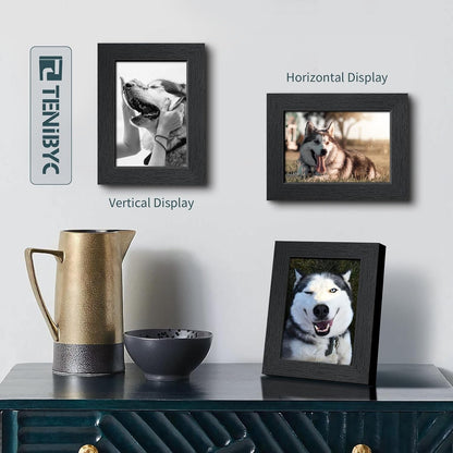 5X7 Picture Frame 3 Pack, Black Wood, Real Glass, for Photo, Art6