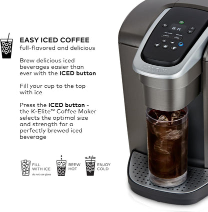 K-Elite Single Serve K-Cup Pod Coffee Maker, with Strength and Temperature Control, Iced Coffee Capability, 8 to 12Oz Brew Size, Programmable, Brushed Slate | Strength, Temperature Control, Iced Coffee Capability, 8 to 12Oz Brew Size, Programmable5