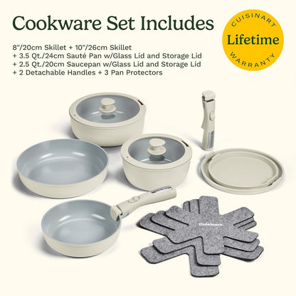 Ceramic Pots and Pans Set, Nonstick & Detachable Handle, 13-Pc | Ceramic Cookware with Detachable Handles, Everyday Pots and Pans Set Non Stick with 13 Induction Cookware Pieces, D53C-13BG10