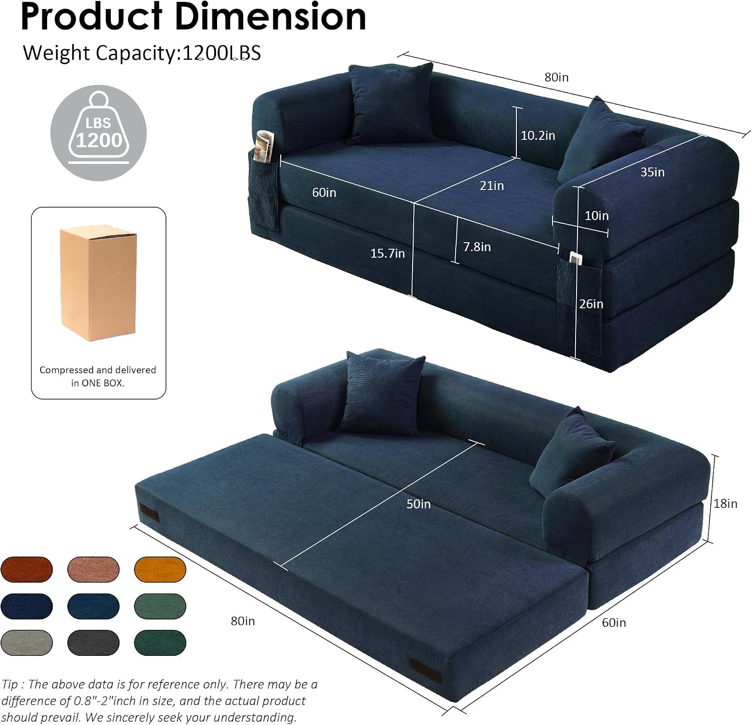 80-corduroy-convertible-sofa-bed-3-in-1-boneless-couch-navy-blue