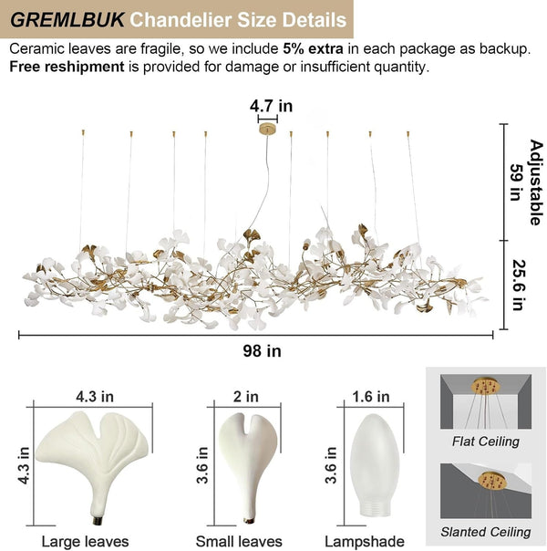 L98 Long Branch Chandelier Ginkgo Leaf Chandeliers Large Modern Brass Chandelier Light Fixtures for Dining Room, Villa, Living Room Kitchen Island2