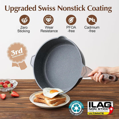 Nonstick Deep Frying Pan Skillet, 11-Inch Saute Pan with Lid, Stay-Cool Handle, Chef Pan Healthy Stone Cookware Cooking Pan, Induction Compatible2