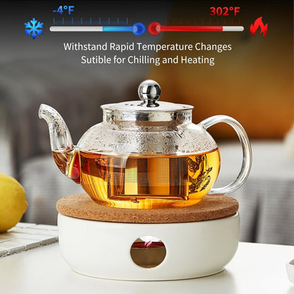 Glass Teapot with Infuser, 20 Oz Borosilicate Tea Kettle | Clear Borosilicate Glass with Removable 18/8 Steel Infuser for Stovetop Brewing of Loose-Leaf, Herbal, and Blooming Tea.6