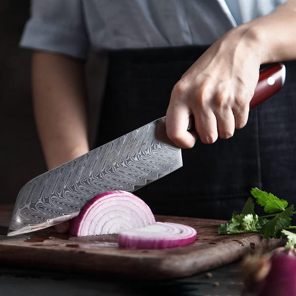 Santoku Knife 7 Inch, 67-Layer Damascus Steel Chef Knife, Sharp Long-Lasting Sharpness, Rust-Resistant, Kitchen Knife for Professional and Home Use7