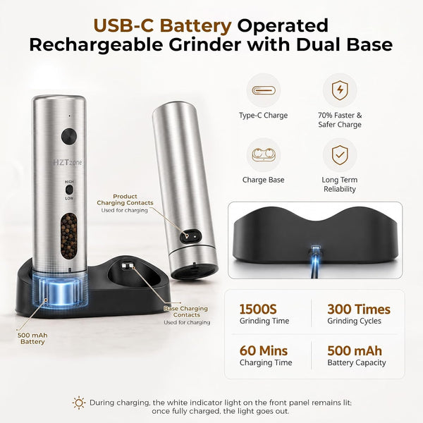 Automatic Electric Salt and Pepper Grinder Set with LED Light, 2 Pack 110Ml6