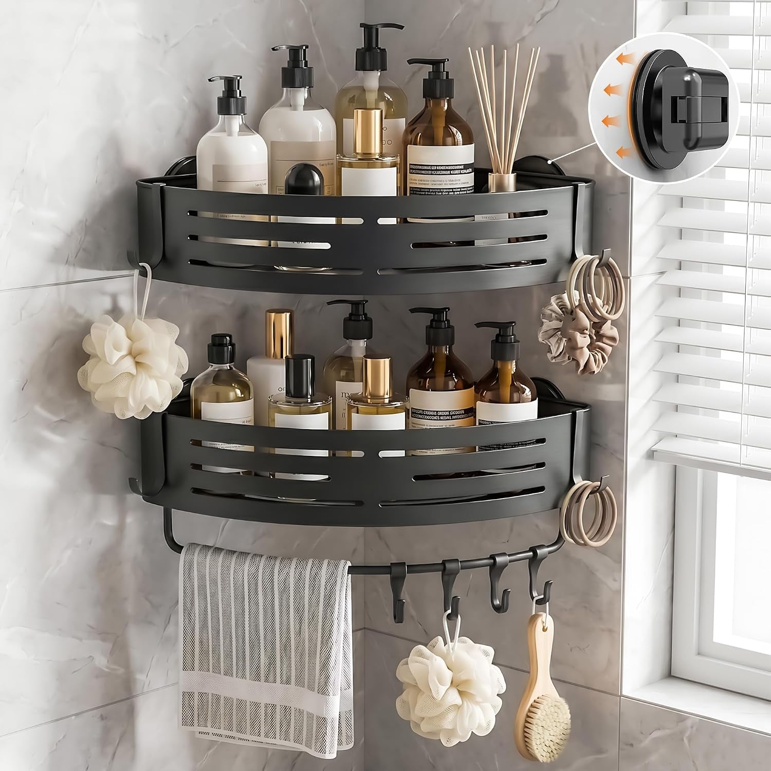 corner-shower-caddy-suction-cup-2-pack-aluminum-shower-shelves-no-drilling-removable-shower-organizer-with-towel-bar-and-hooks-for-smooth-tile-glass-and-marble-matte-gray