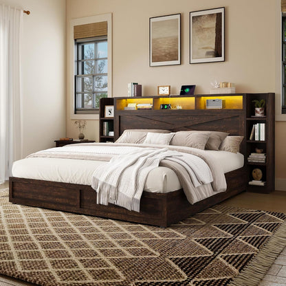 45'' Farmhouse Queen Bed Frame with Headboard & Storage, Walnut8