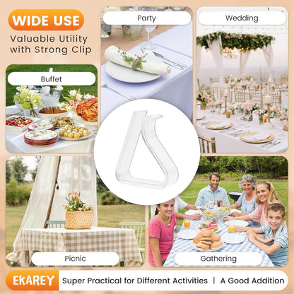 24 PCS Clear Tablecloth Clips Holder Securing Outdoor & Indoor Table Cloth | Windproof & Waterproof & Durable & Transparent Plastic Table Cover Clamp for Party, Picnic,Wedding,Camping,Christmas (Large)3