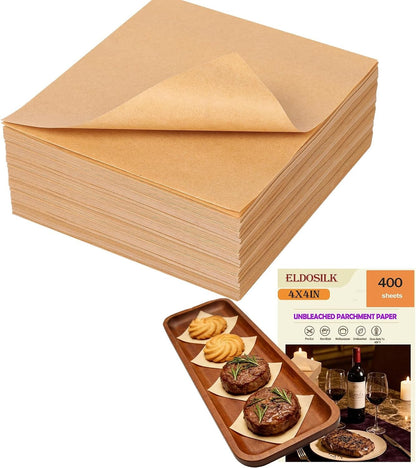 4X4 Inch Baking Parchment Paper, 400 Sheets/Pack | Non-Stick Food-Grade Unbleached Parchment Paper1