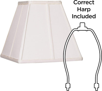 Pre-Assembled Nona Medium Ivory Square Tapered Shade 5.25X10X9 (Spider) | 5.25" Top X 10" Bottom X 9" High X 9" Slant Replacement for Table Lamps Classic Harp + Finial6
