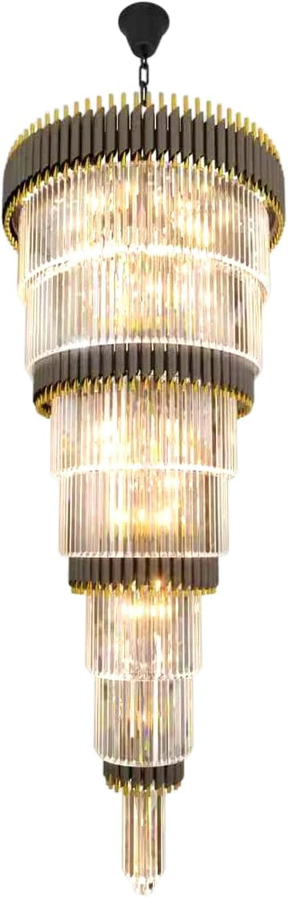 Luxury Black Gold Chandelier for High Ceilings 7-Tier Chandelier for Staircase Foyer Villa Large Farmhouse Crystal Ceiling Lighting D32 in × H95 In8