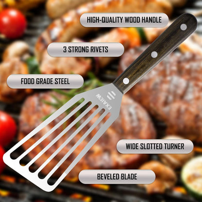 2 Pack Fish Spatula - Stainless Steel Spatula, Metal Spatula, Wooden Hdl7
